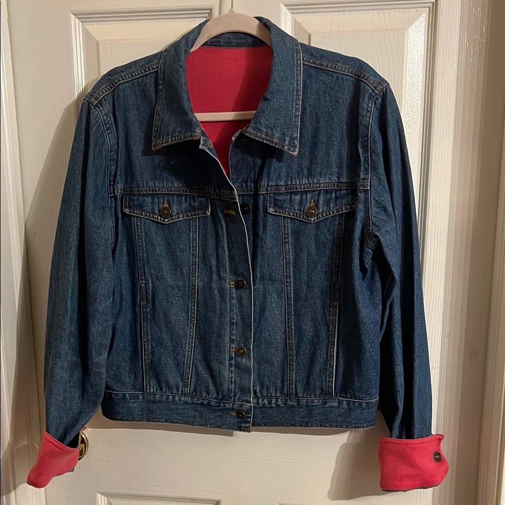 Denim Jacket with Pink Lining
